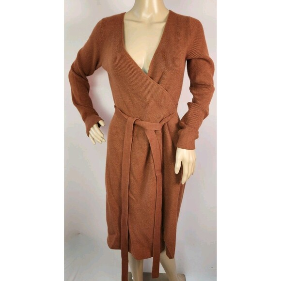 Abercrombie & Fitch Brown Ribbed Knit Wrapped Sweater Dress Sz S Academia Y2K - Picture 1 of 9